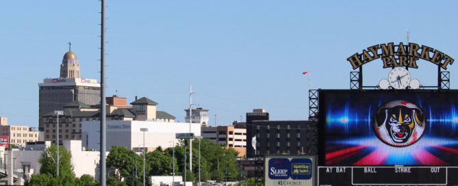 Downtown Lincoln and Scoreboard