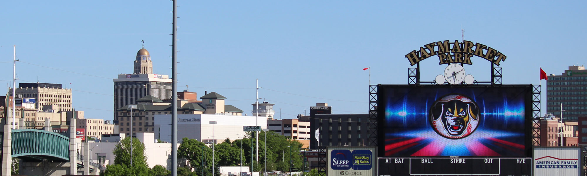 Downtown Lincoln and Scoreboard